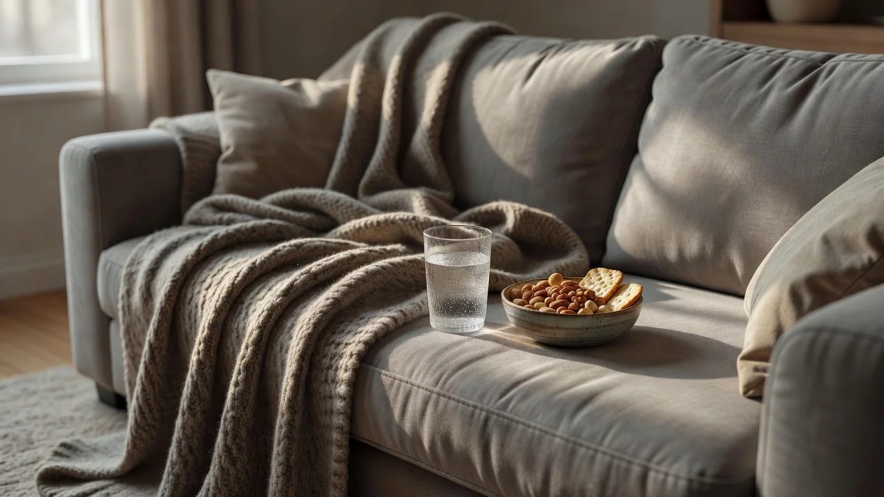 Blanket, water and a snack ready for aftercare after an intense scene